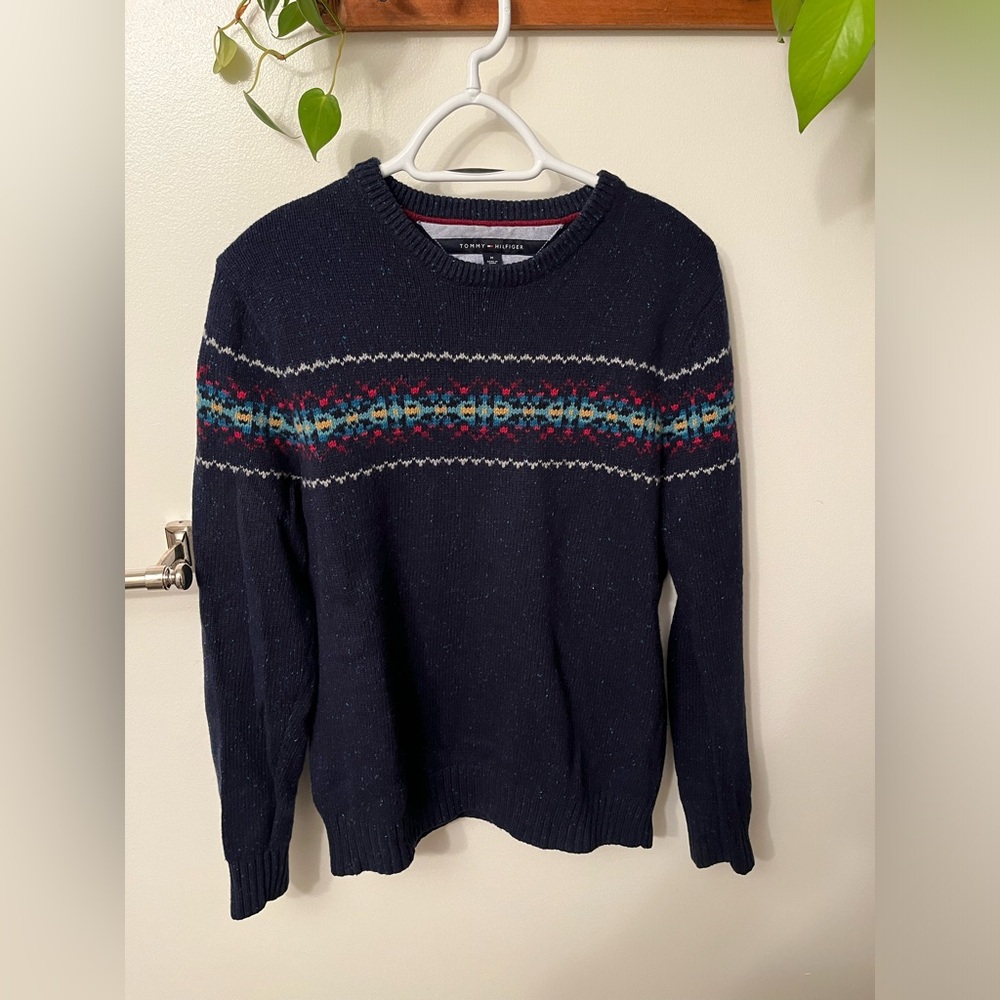 Tommy Hilfiger wool sweater navy blue men’s medium fair isle